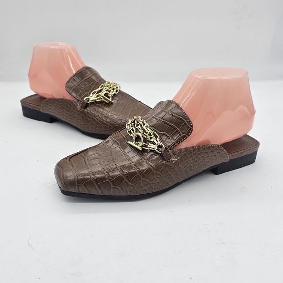 Open Edit Nash Faux Leather Mules Loafers | Brown Croco Print | Women’s 7.5 NWOB - Picture 2 of 8